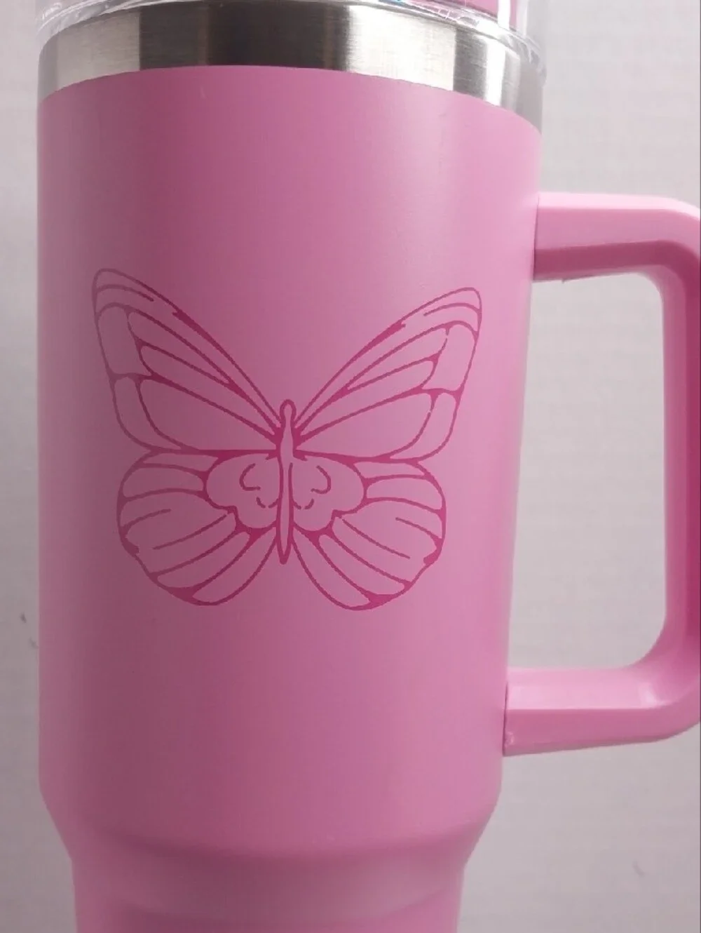 Dolly Parton Pink Butterfly Insulated Travel Tumbler with Handle  Stainless Stee